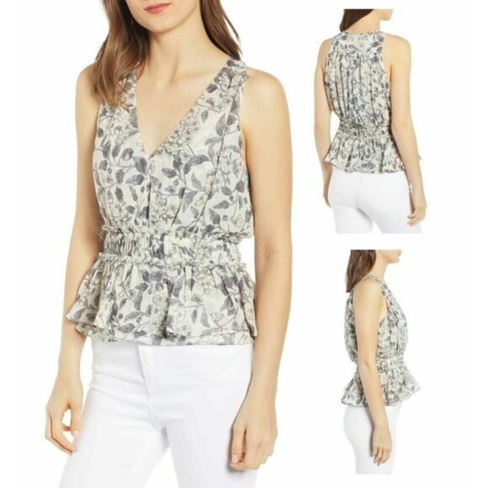 BISHOP + YOUNG Chrissy Floral Print Tank Top Chiffon Blouse Top SZ S NWT $110